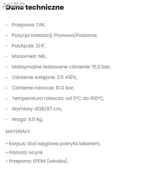 Naczynie przeponowe wzbiorcze cwu 50L nóżki DAMBAT